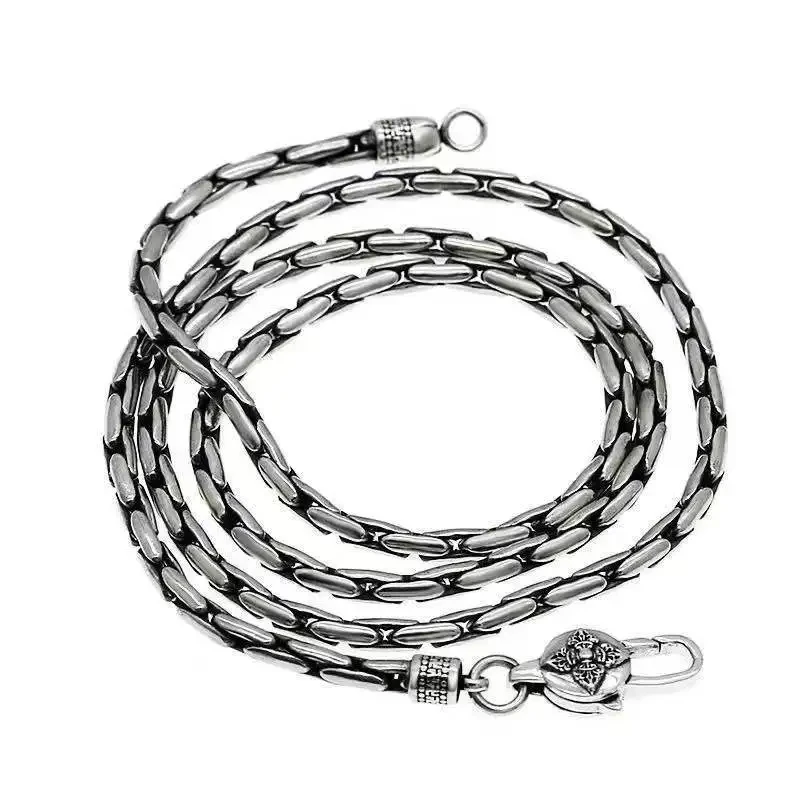 New 3MM 100% Pure S925 Sterling Silver Fashion Jewelry 2024 Trend Bamboo Chain Men's Necklace