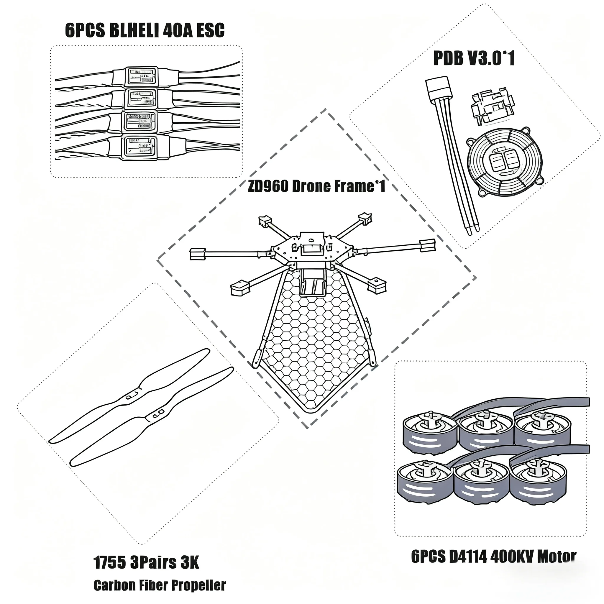

Rctosky ZD960 Pixhawk2.4.8 M8N Полностью карбоновая шестироторная рама Blheli 40A Esc Flight Comtrol Набор радиотелеметрии
