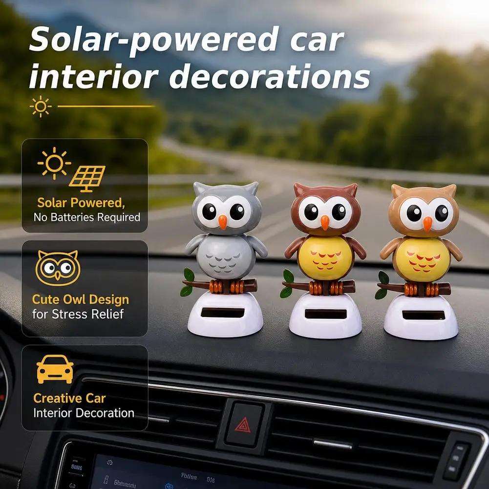 Solar Powered Car Interior Decoration Apple Flower Creative Cat Eagle Series Figurine Unique Design Cross-Border Home Garden Orn