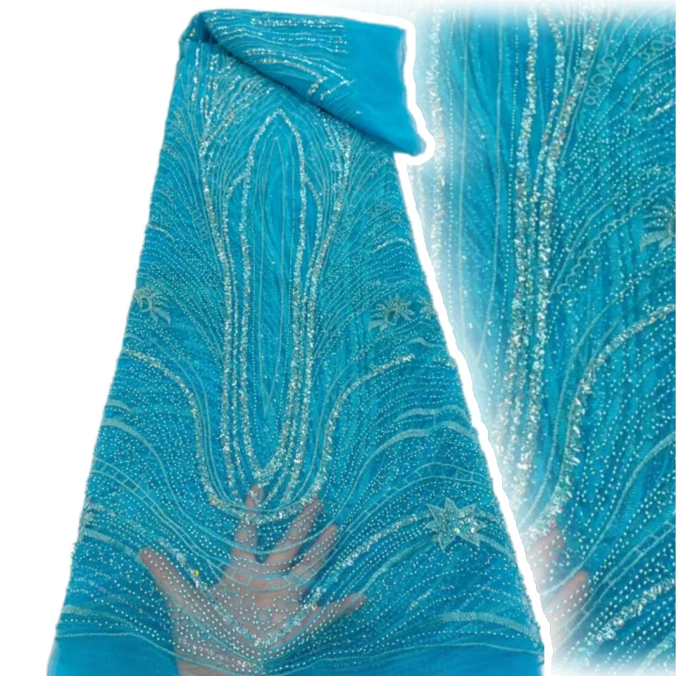 

Африканское кружево 2026: Французская ткань ручной работы с бисером и пайетками, нигерийская вышивка, свадебное сетчатое кружево для шитья 2378