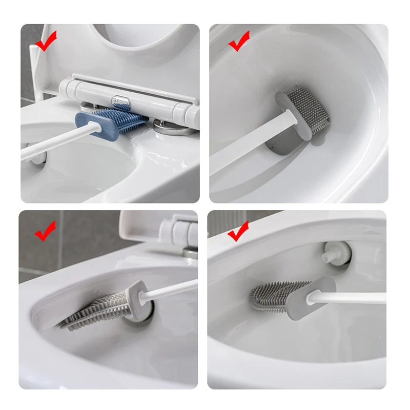 Wall Hanging Toilet Brush with Holder Long Handled Silicone Toilet Brush Soft Bristles WC Cleaning Brush Bathroom Accessories view 6