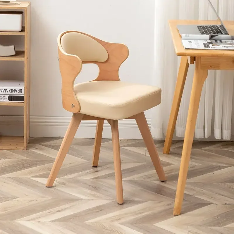 Solid wood household rotating computer chair Student desk chair Simple small and compact writing Backrest dining chair Makeup