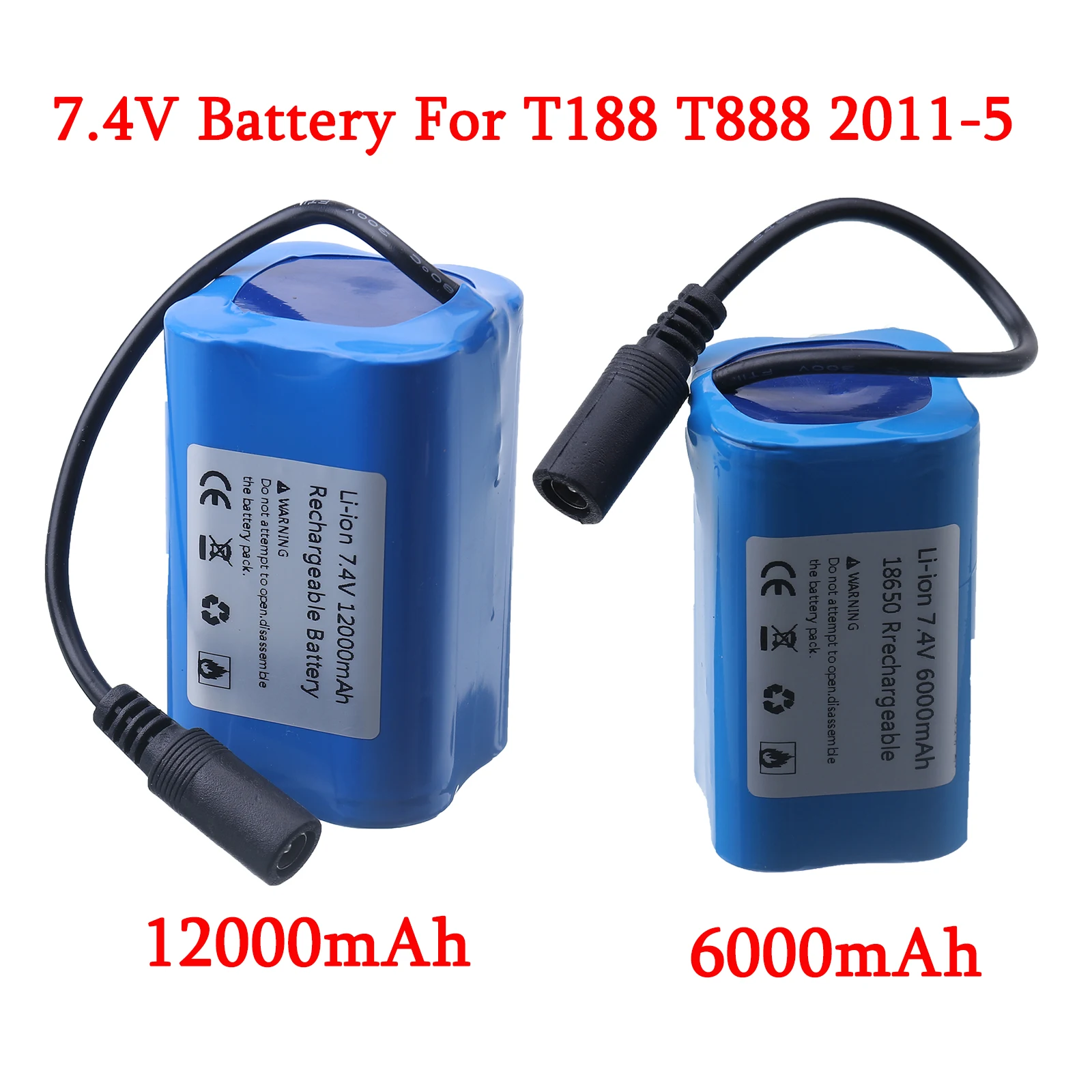 Batterie de rechange pour hameçon de pêche télécommandé, pièce de rechange pour bateau d'appât RC, 2011 V, 7.4 mAh, 12000mAh, 6000 V, T188, T888, C18, maison, 1PC,-5