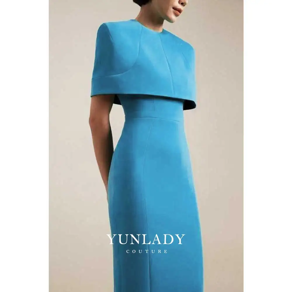 

YUNLAN Gorgeous Burgundy Saudi Arabia Crepe Blouse Evening Gown 2025 Women Wedding Party Blue Cape Dress Guest Formal Midi Dress