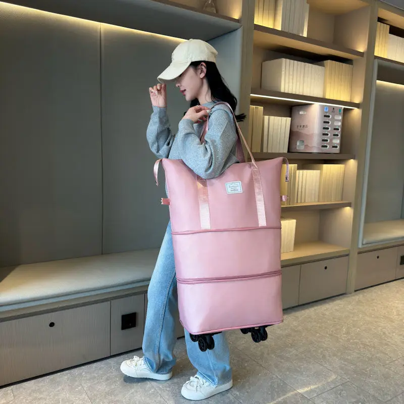 Carro de viaje de gran capacidad, bolsa de almacenamiento de equipaje con ruedas, polea impermeable, portátil, plegable, extensible, ropa de moda