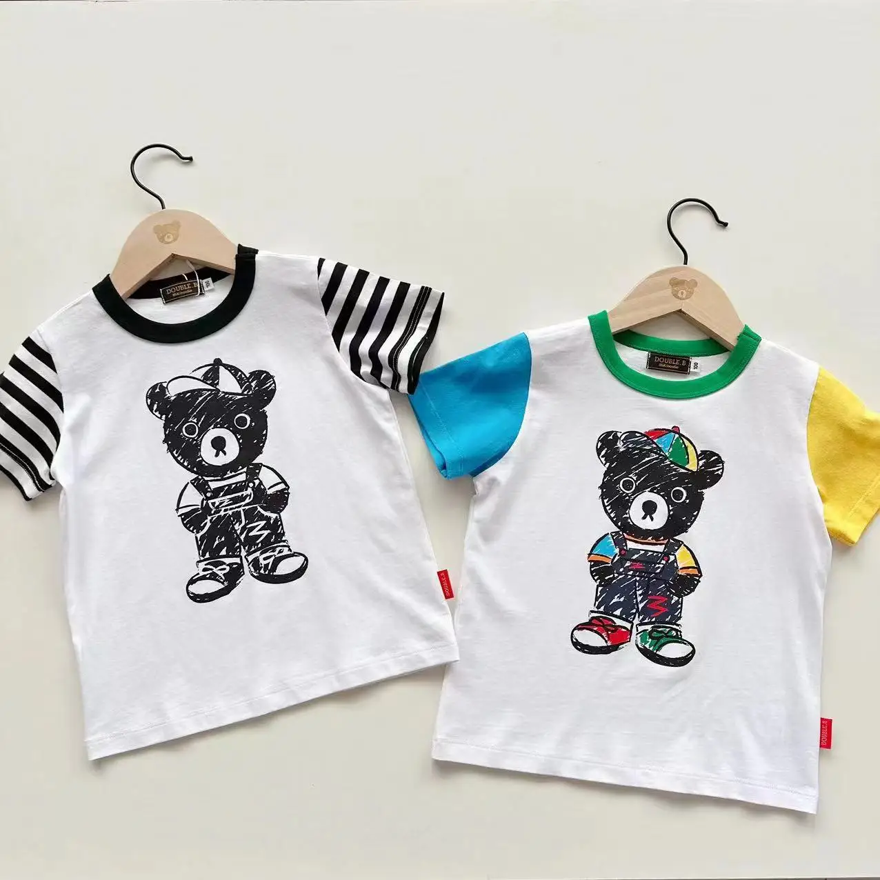 

Cartoon Crayon Bear Kids T-Shirt Colorful Short Sleeve Cotton Tee for Boys Girls Summer Casual Top Korean Kids Summer Clothes