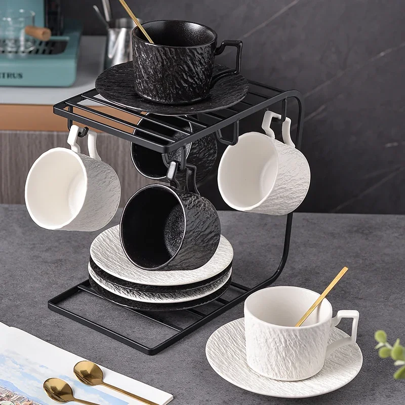 

Simple Stone Patterned Ceramic Coffee Cups Plates Afternoon Tea Cups Breakfast Cups Mugs Decorative Drinking Utensils 230ML