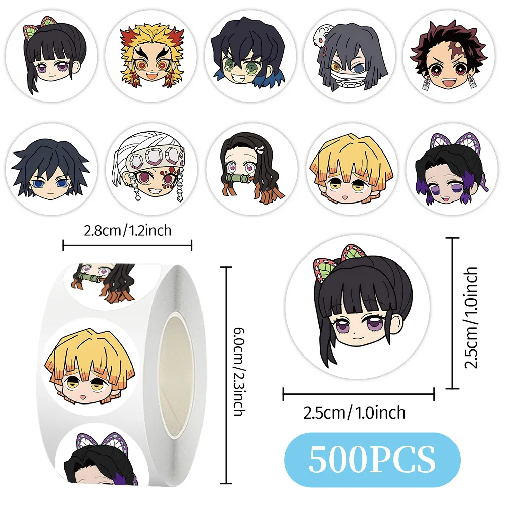 

500pcs/Roll Demon Slayer Cartoon Anime Sealing Sticker DIY PVC Laptop Decals Decoration Stiker Reward Gift Toys