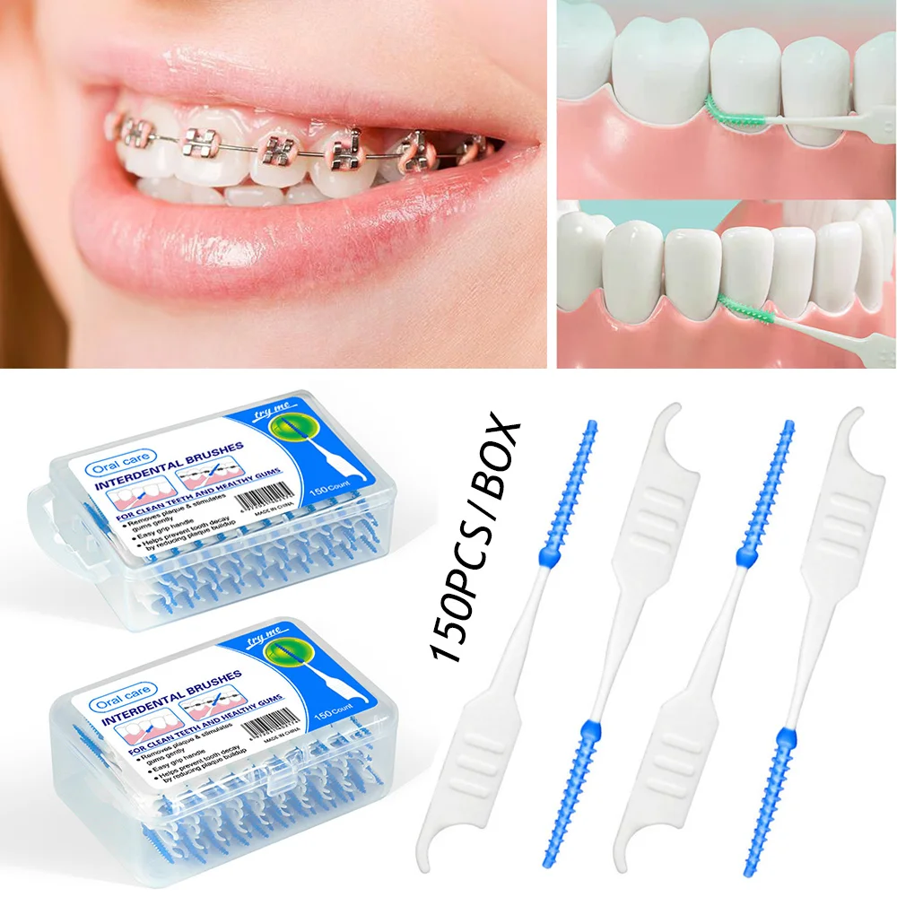 150pcs/box Interdental Brushes Dental Floss Toothpick Orthodontic Braces Brush Tooth Floss Elastic Cleaning Tool Oral Care