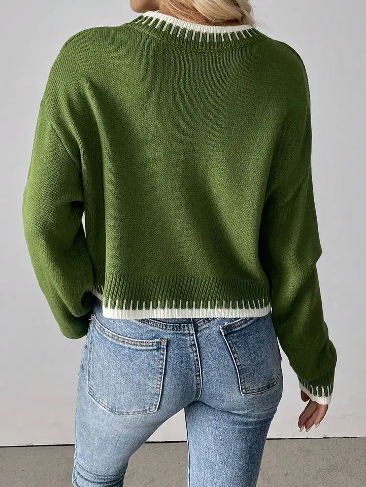 Women's Casual Color Block Oversized Knit Sweater