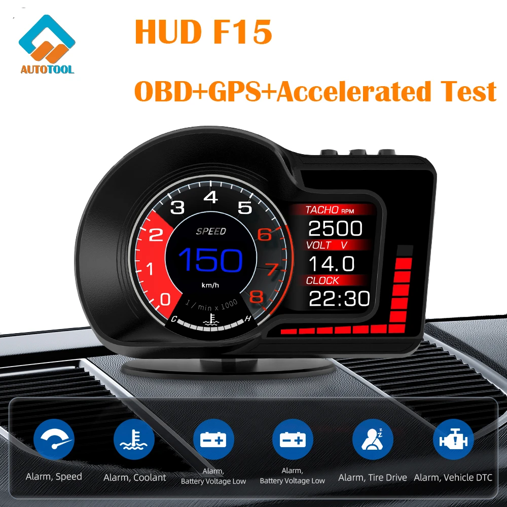 F15 HUD Turbo Pressure Fault Code Detection Clear LCD Car Head Up Display Tools Auto Speedometer OBD2 GSP Electronic Accessories