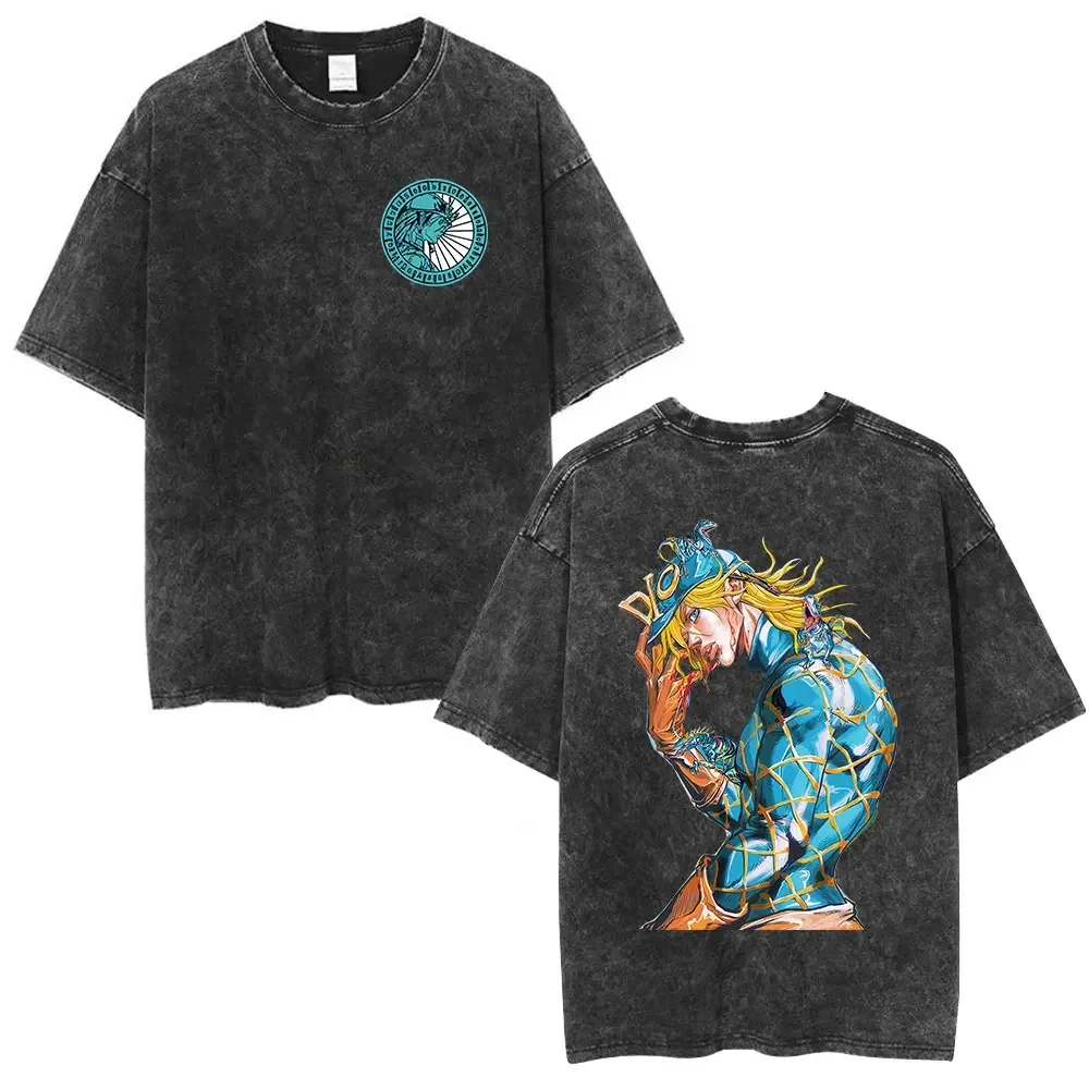 Customization Shirt Anime Jojo Bizarre Adventure STEEL BALL RUN Diego Brando Vintage Washed T Shirt Men Women Cotton Casual Shor