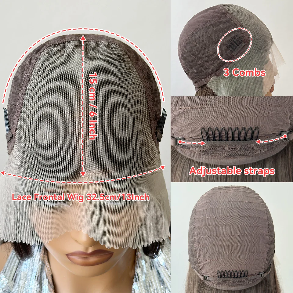 13x6 Synthetische Lace Front Perücken 30 Zoll Lange Gerade Blonde Perücke Für Schwarze Frauen Natürliche Ombre Braun Cosplay Highlight Spitze Perücke – Detail 8