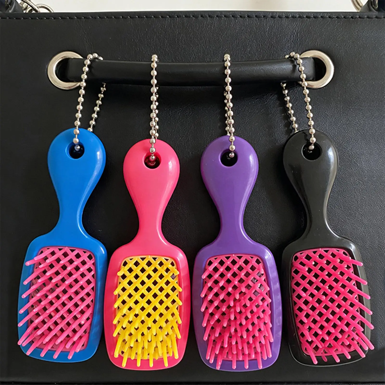 Mini Brush Keychain Portable Bright Color Accessory Compact Tiny Hairbrush for Family Students Adults Men Women Commuters Travel