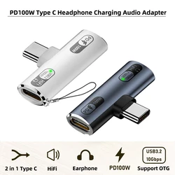 2 in 1 Type C Headphone Charging Audio Adapter PD100W USB C OTG Data Transfer HiFi Earphone Connector for iphone Xiaomi Huawei