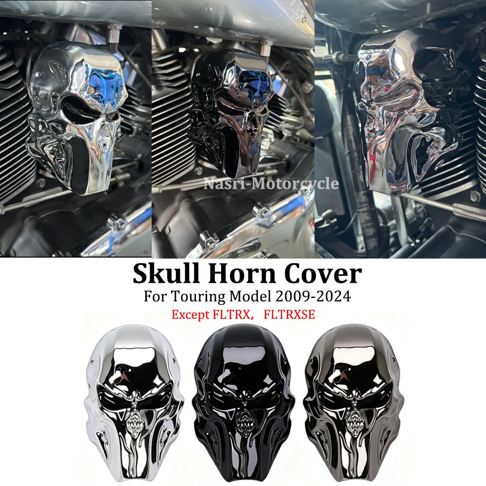 Motorcycle Skull Horn Cover Guard Aluminium For Harley Touring CVO Road Glide Road King Electra Glide Street Glide 2009-2024