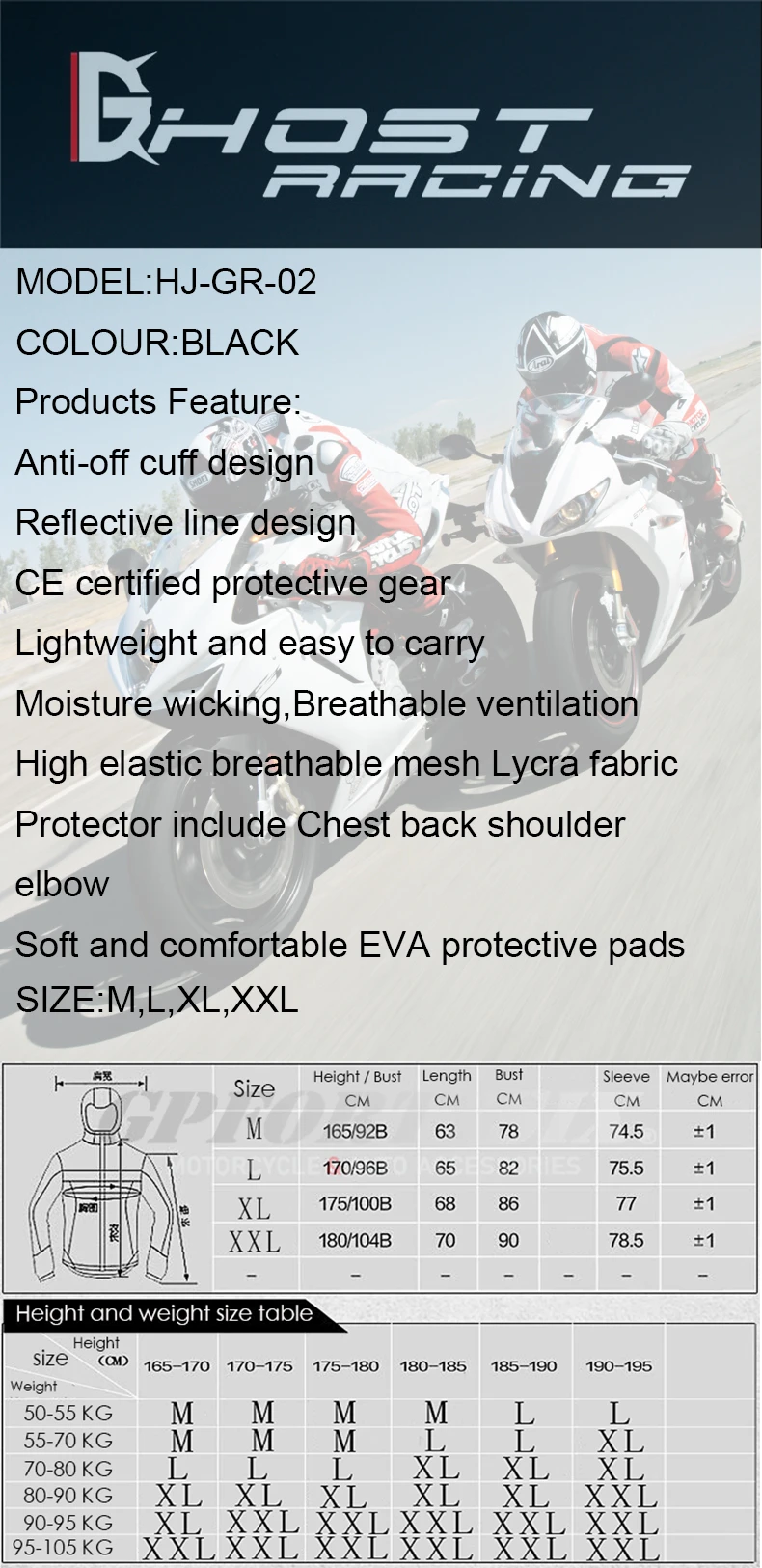 Motorcycle Jacket Men Motocross Body Armor Chest Back Protective On-road Racing Protective Jersey Motorbike Riding Armor Clothes