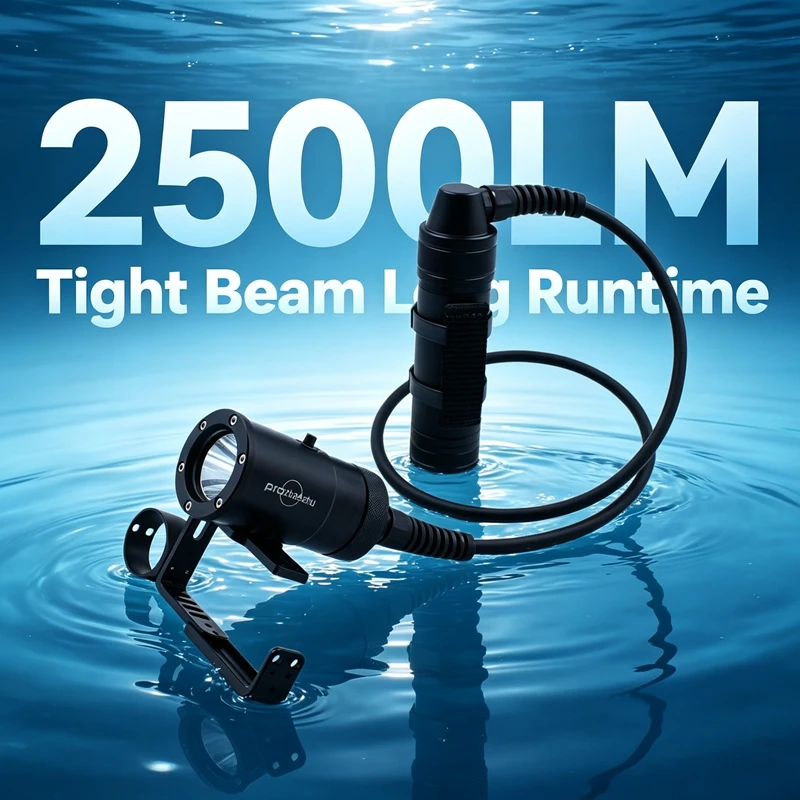 PROZHAOZHU DL-D09M-6B-S 150M Underwater Canister Dive Light 2500LM IP68 Rechargeable Technical Torch