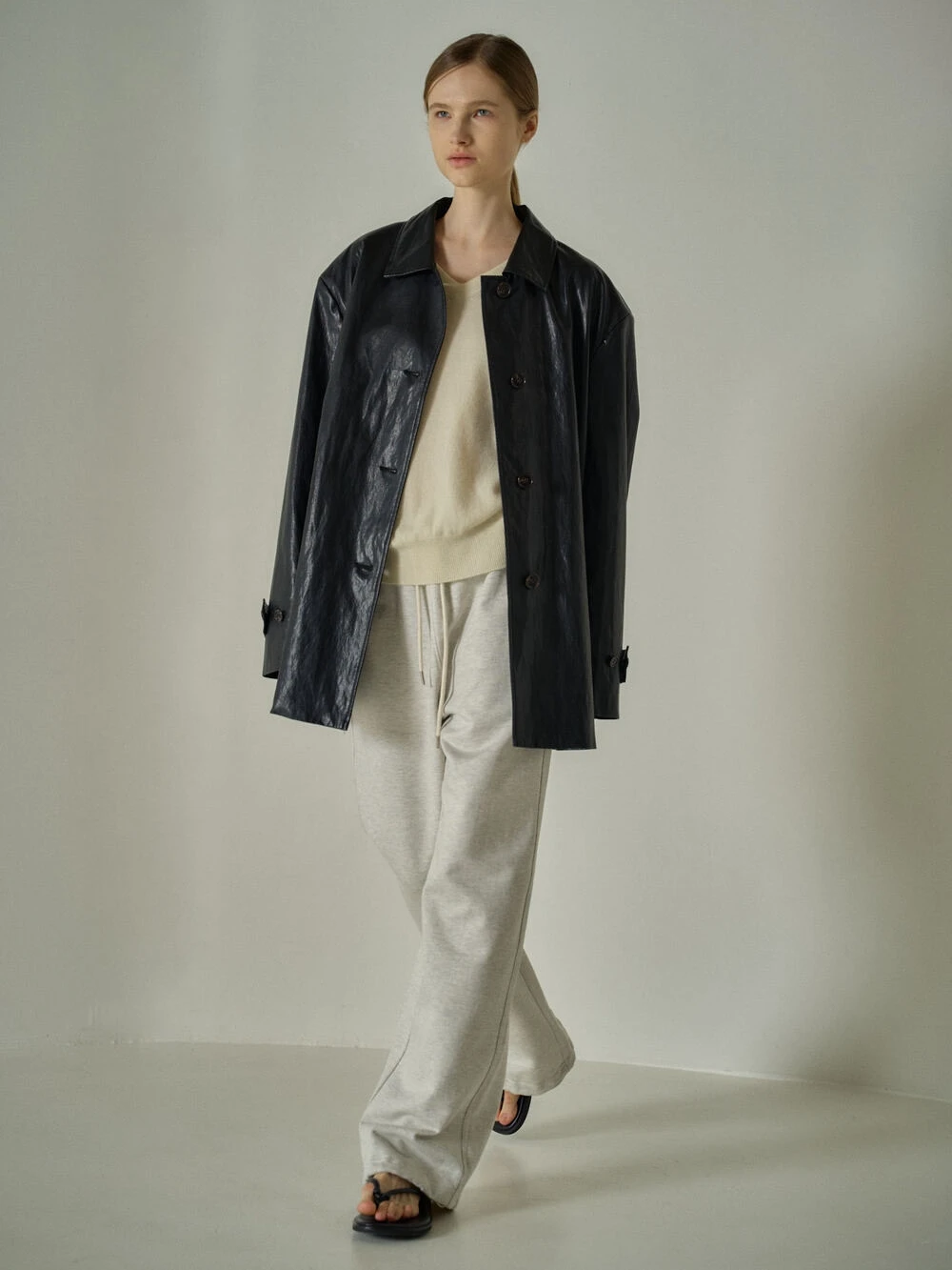Mat Sle Vintage Jaet femmes simple bouton Long Sve PU manteau en cuir trajet Sle mi-long vêtements d'extérieur