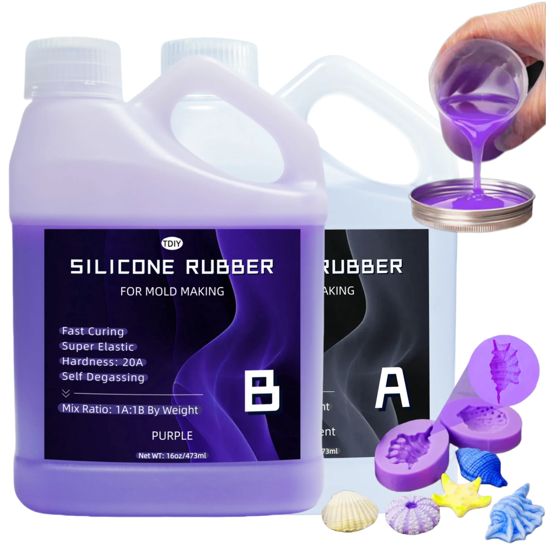 Liquid Silicone Rubber 20A Mold Making Silicone 17.6OZ - Mixing Ratio 1:1-Molding Silicone For Resin Molds, Silicone Molds Maker