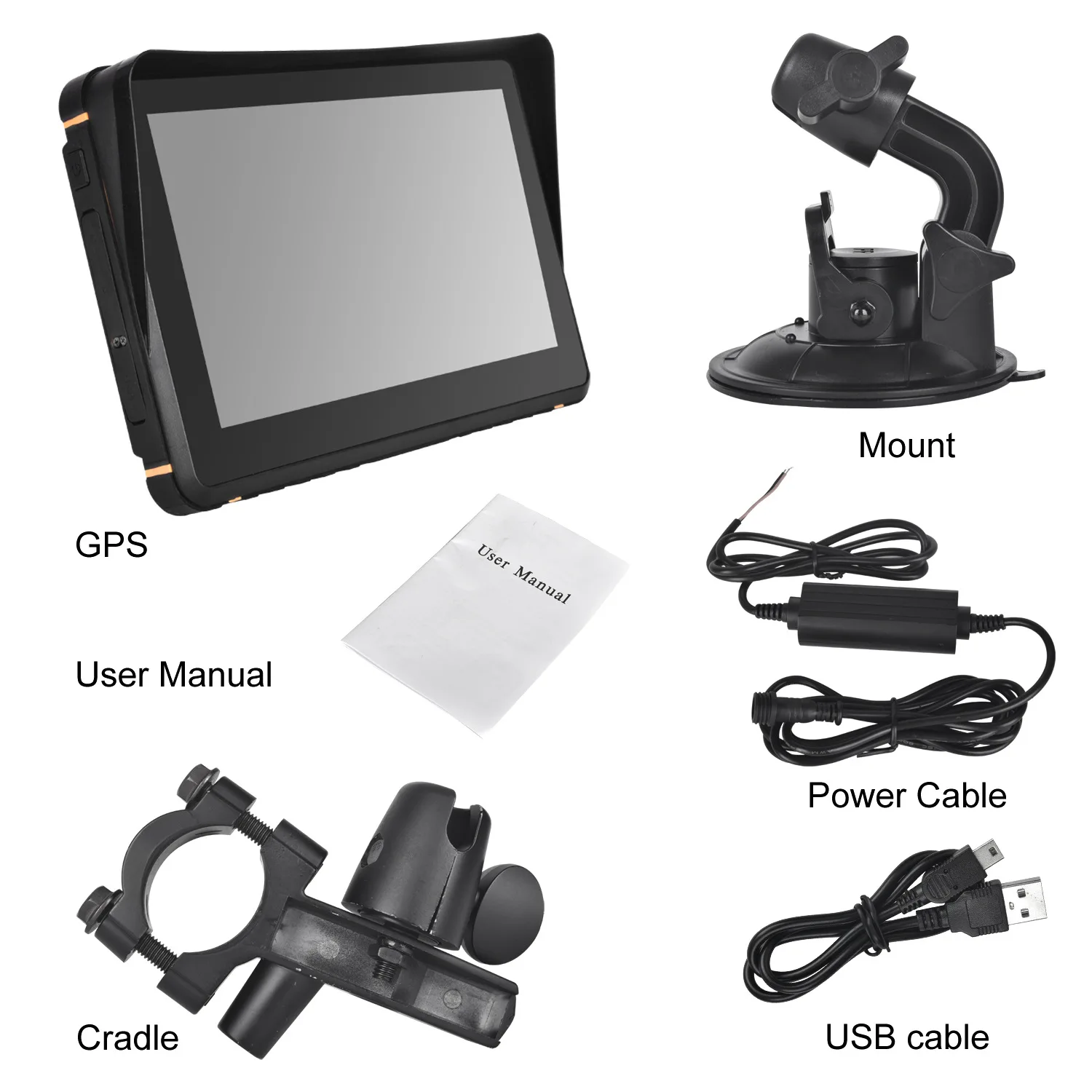 7-inch GPS motorcycle waterproof navigation device for automotive supplies, waterproof wire for automotive brackets