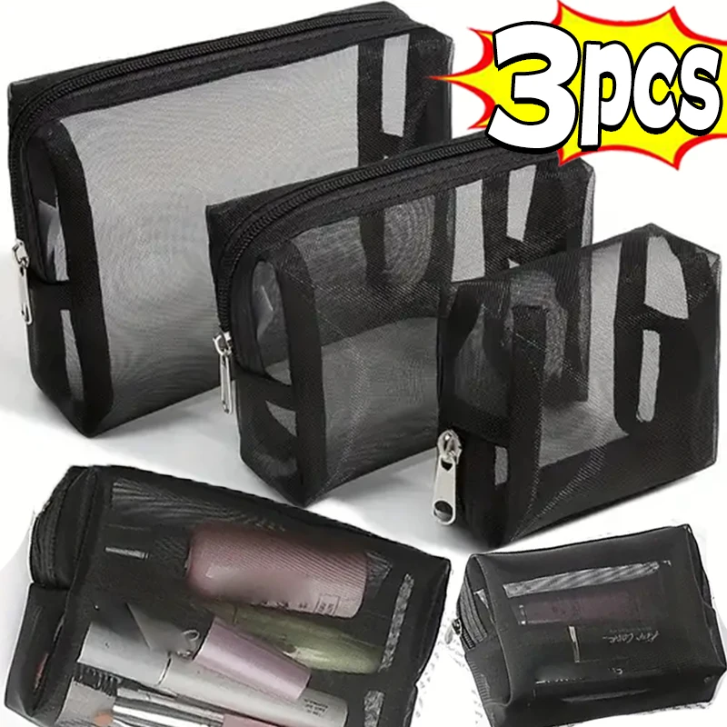 Women Mesh Cosmetic Bag Travel Storage Makeup Bag Organizer Female Make Up Pouch Portable Small Large Toiletry Beauty Case