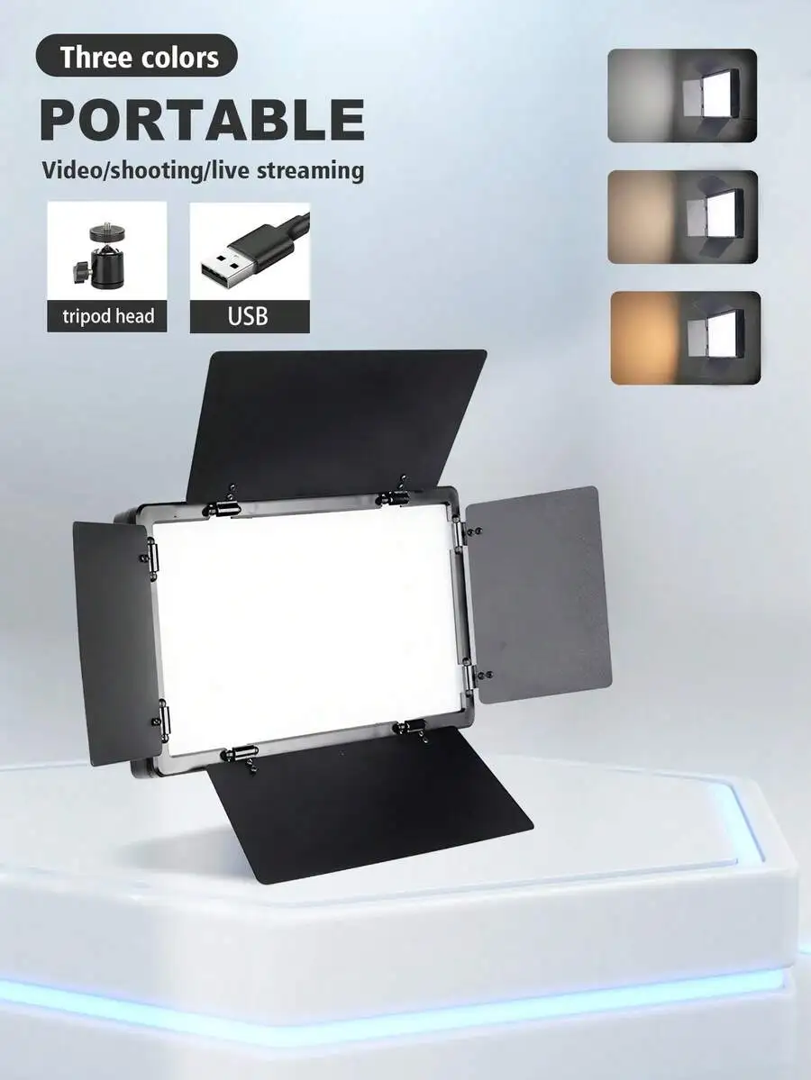 

10 Inch Portable LED Panel Light With Barndoors USB Powered For Video Shooting Live Streaming