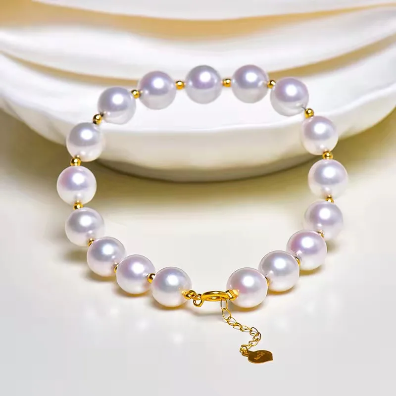 

RUIYI Real 18K Gold Natural Freshwater Pearl Bracelet AU750 Round Glossy Minimalist Design Fine Jewelry for Woman Gift