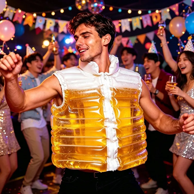 Beer Jackets - Transparent Beer-Filled Drinking Jacket with Straw for Beer Pools, Parties Festivals and Carnival