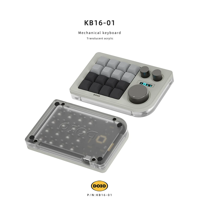 DOIO KB16 16 キー ミニ キー、3 つのノブ、メカニカル キーボード