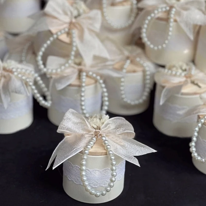 غطاء خشبي لؤلؤي صندوق حلوى الزفاف استحمام الطفل حفلة لصالح التعبئة والتغليف هدية صندوق لوازم أنيقة #5