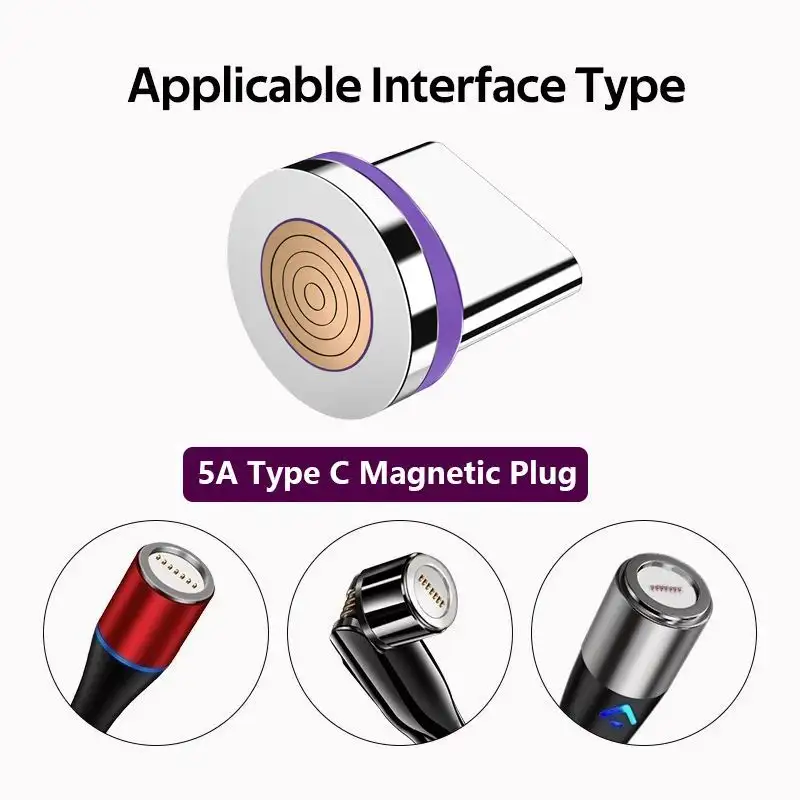 قابس مغناطيسي دائري 7pin 5A USB Type C نصائح مغناطيس شحن سريع محول كابل بيانات USB-C موصل لسامسونج هواوي شاومي