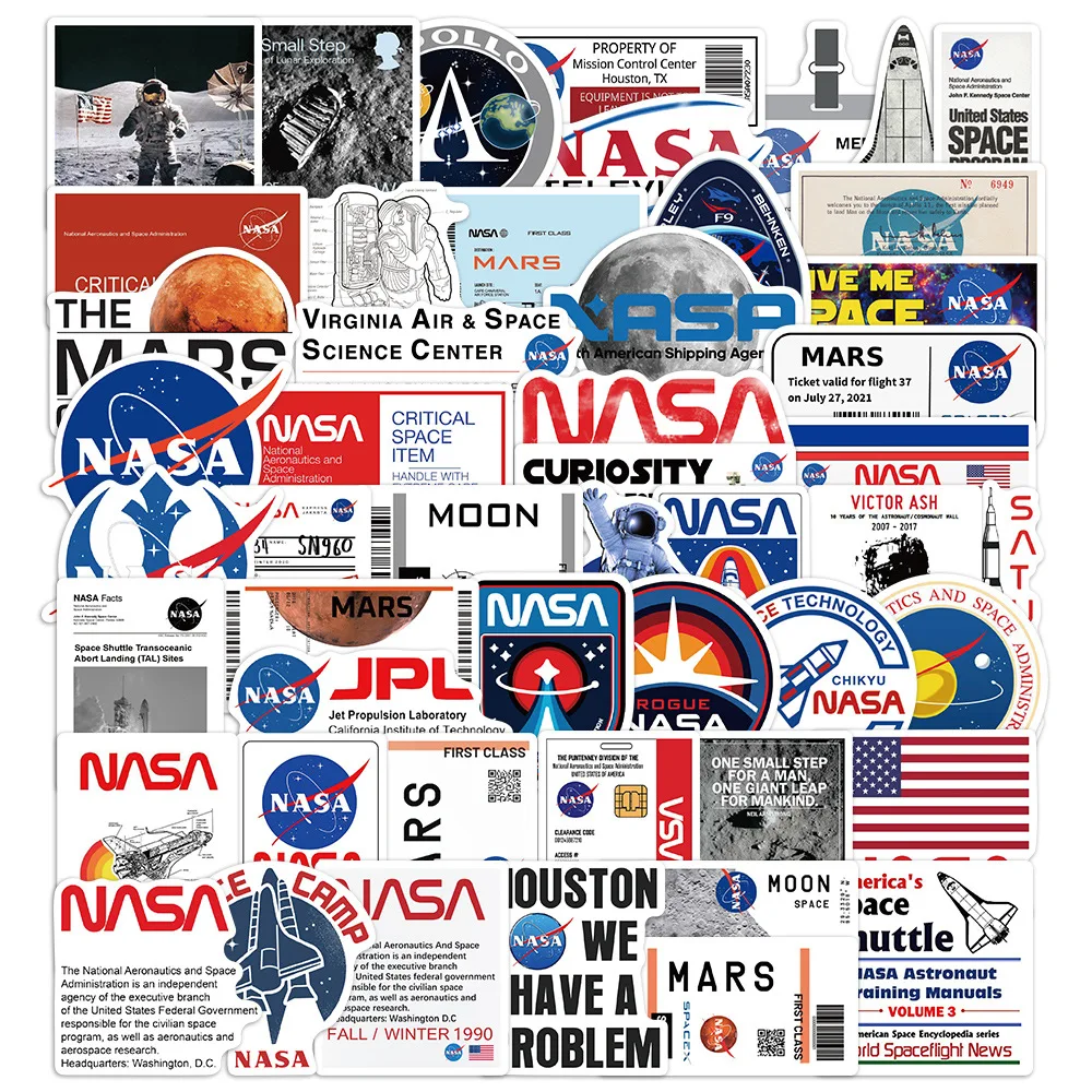 50Pcs New NASA Astronaut Space Station Cartoon Stickers Moon Rocket Space Luggage Graffiti Stickers