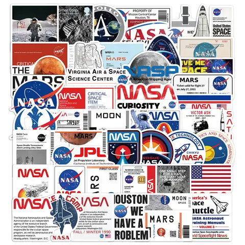 Bilashmart 50Pcs New NASA Astronaut Space Station Cartoon Stickers Moon Rocket Space Luggage Graffiti Stickers