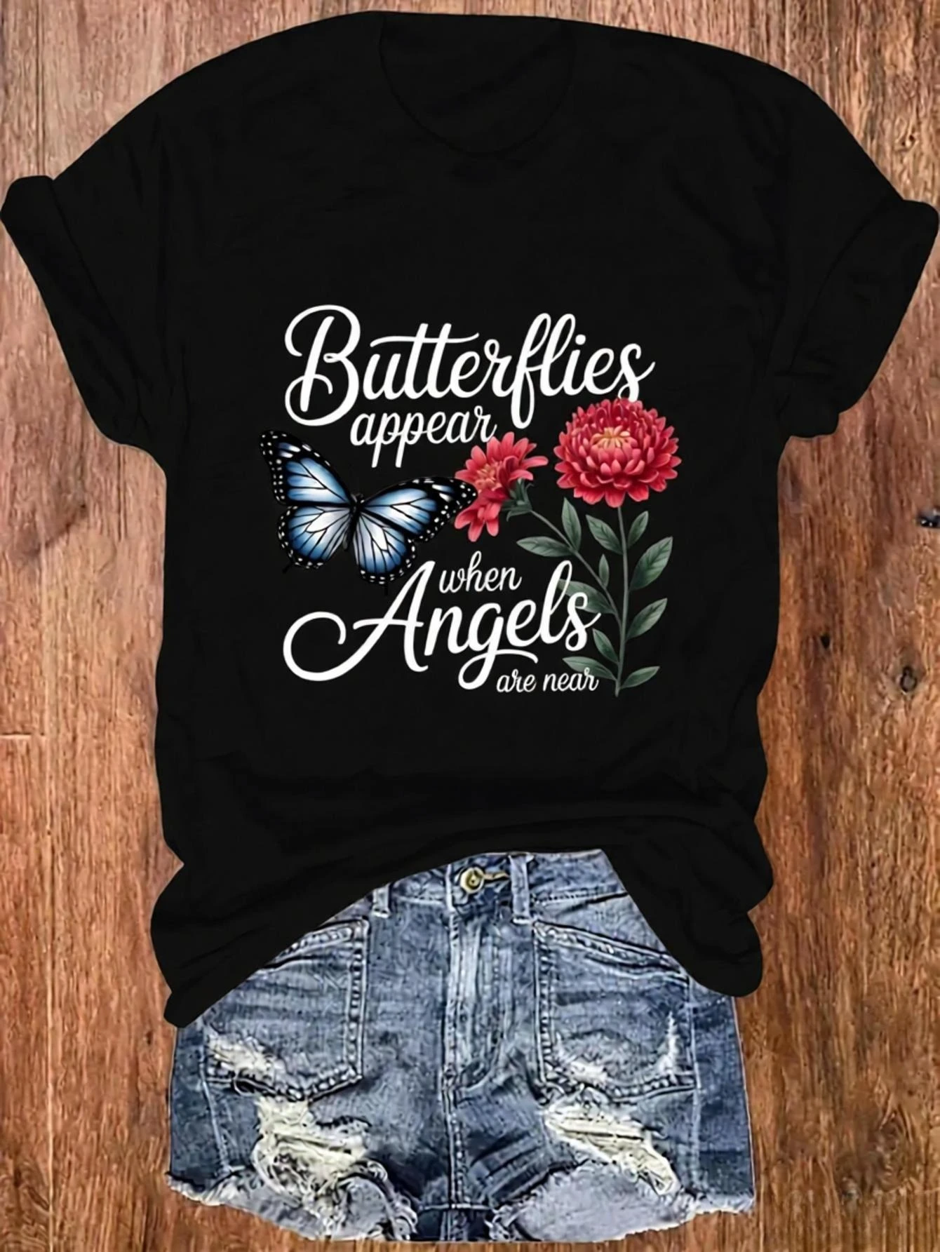 Women's Oversized T-shirt Butterflies Appear When Angels Are Near Suitable for Sports Daily Wear Short Sleeve Casual Summer Tops