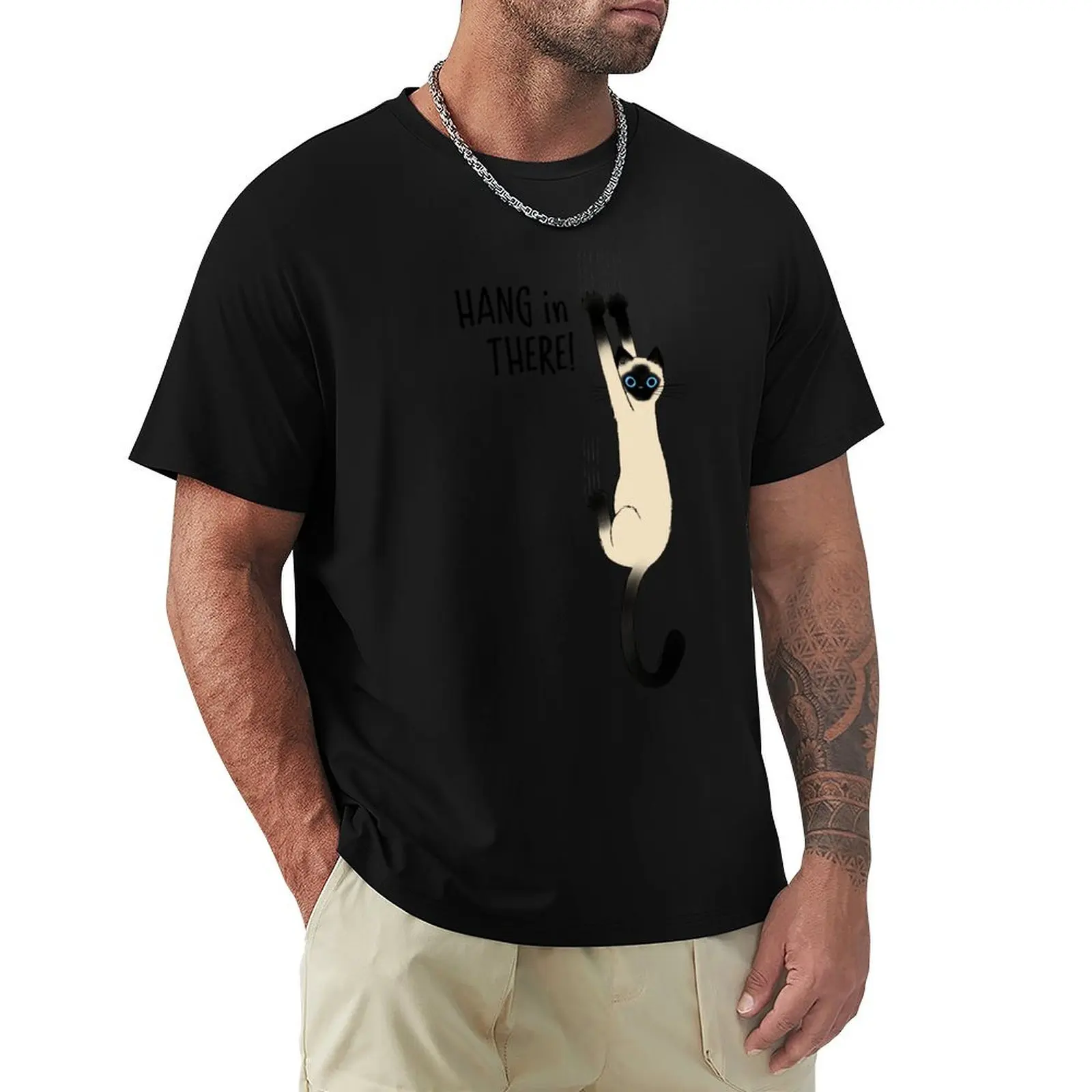 Siamese Cat Hang in There! Funny Cat Hanging On With Claws T-Shirt tees blanks korean fashion t shirts for men graphic
