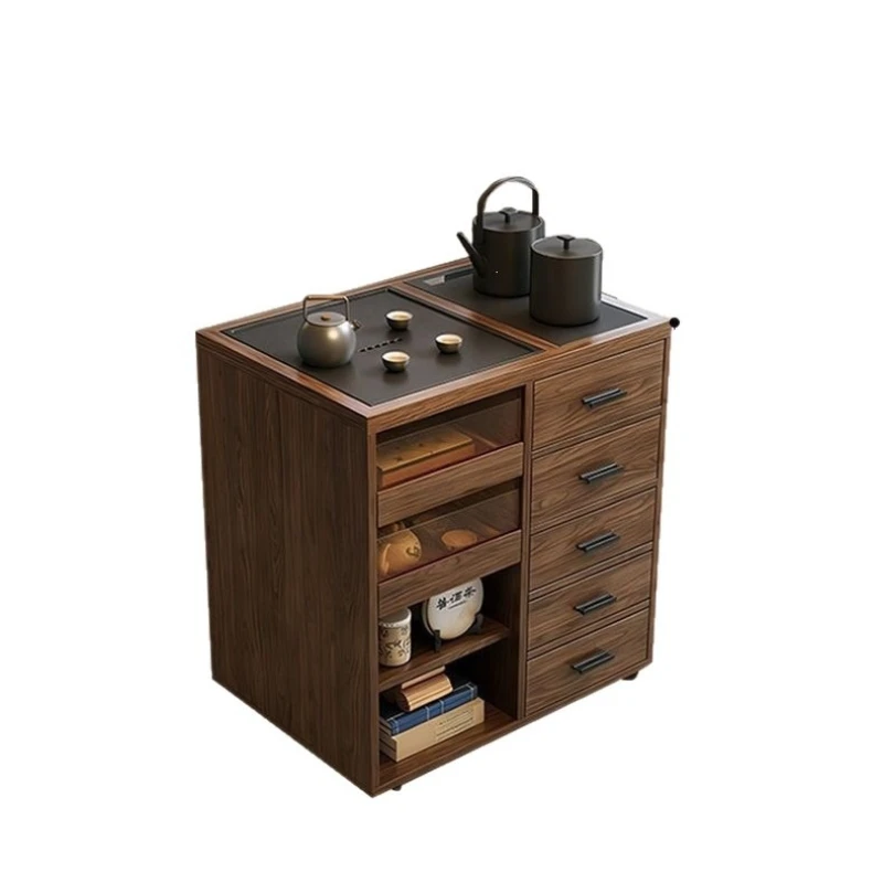 New Chinese Style Tea Table and Balcony Small Apartments Movable Full Solid Wood Tea Cabinet Side Few Brews with Boiling Water