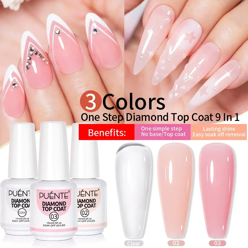 15ML 9-IN-1 Function Diamond Top Coat Gel Nail Polish One Step Base Top Coat Construction Gel Chrome Powder Base UV Nail Varnish