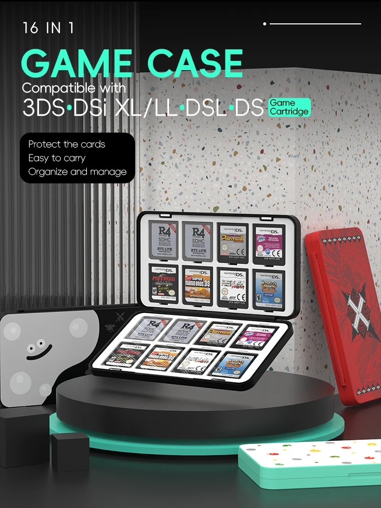 Card Case for NS 3DS 3DSXL 2DS 2DSXL DS DSi,Portable 3DS 2DS DS Game Cartridge Holder Storage with 16 Game Card Slots.