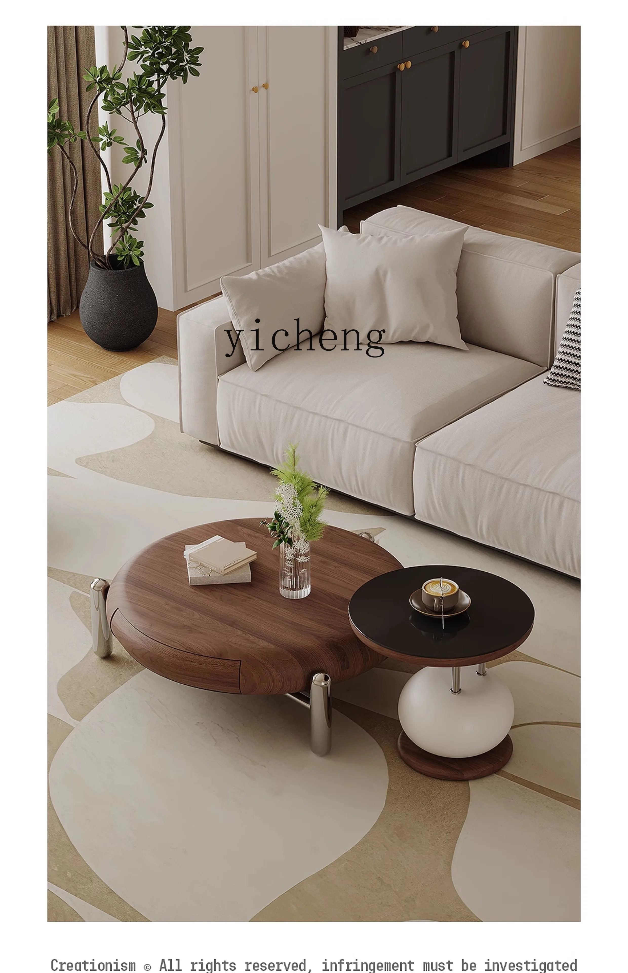 

LSL black walnut coffee table light luxury high-end living room round coffee table combination