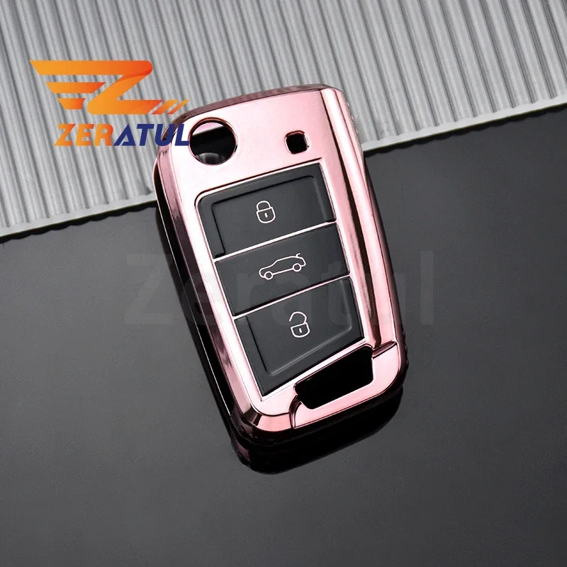 For Volkswagen Skoda Octavia A7 SEAT MK7 GTI 7 Golf 7 Golf R Car TPU Folding Key Cover Bag Case Holder Protector Accessories