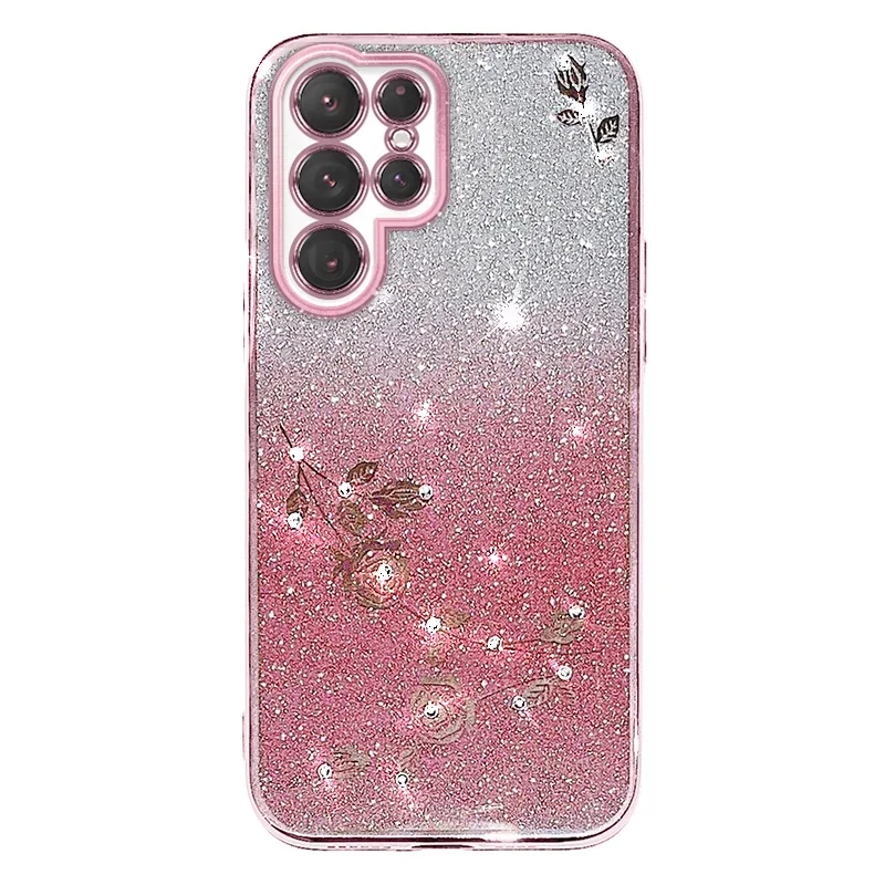 Custodia di lusso Bling Glitter Rose Flower per Samsung Galaxy S24 S23 S22 S21 S20 Plus FE Note 20 Cover morbida antiurto Ultra placcatura