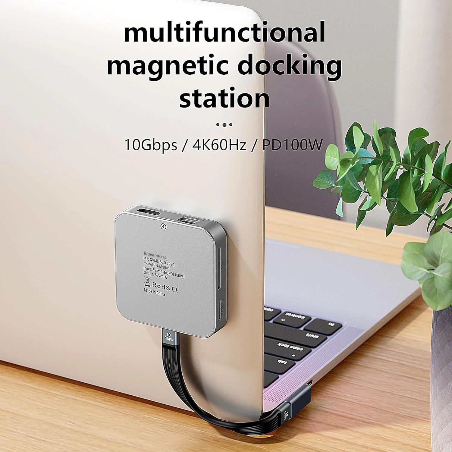 Multifunctional 8 In 1 M.2 NVME SSD Docking Station USB3.2 10Gbps usb-c，SD card reader，100W PD 4K60HZ HDTV M.2 SSD Enclosure