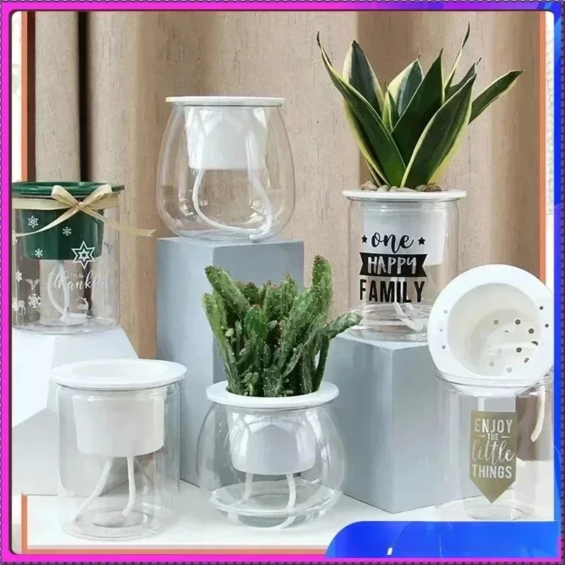 6pcs Self Watering Planter Pots Flowerpot Mini Round Design Succulent Plant Pot Indoor Lazy Flower Pot Garden Modern Decorative