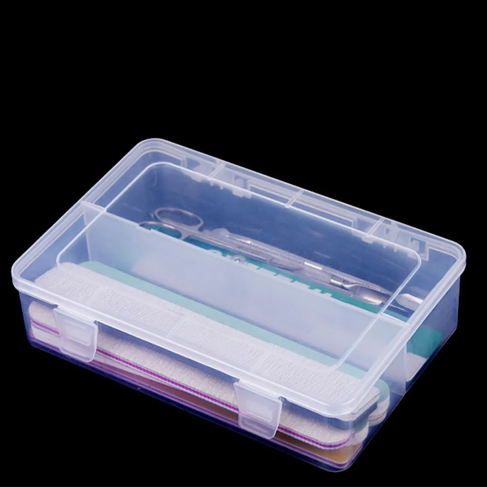 

2Pcs Nail Tools Box Multifunctional Double Grid Plastic Storage Organizer Portable Jewelry Makeup Medicine Container