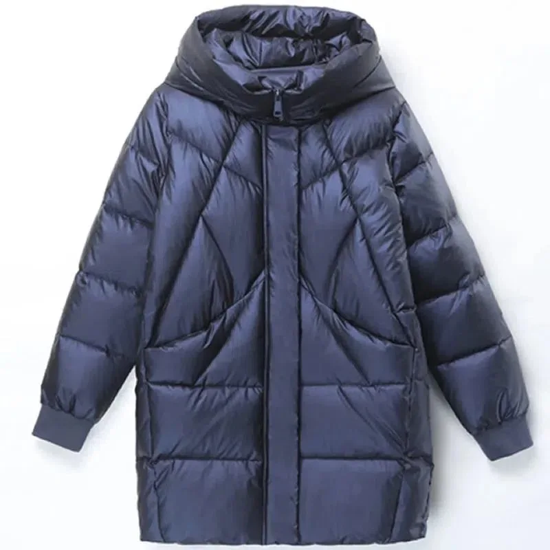 New Solid Winter Coat for Women Down Jacket Warm Casual Loose Hooded Winter Women Jacket Long Parkas