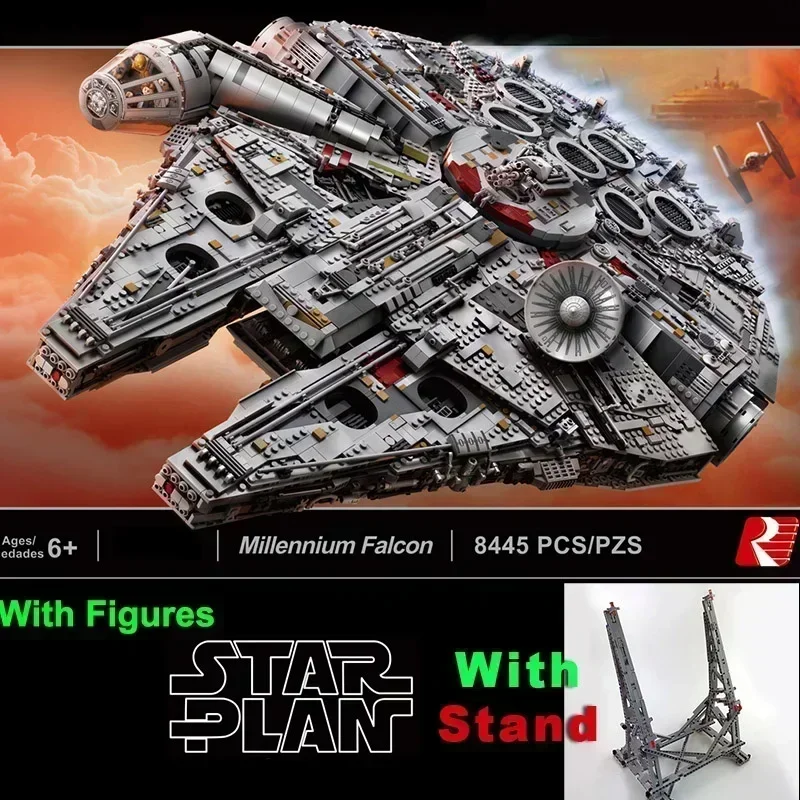 With Stand Millennium Ship Falcon Building Blocks Kits Compatible With 05132 Star Bricks Christmas Birthday Gifts 75192