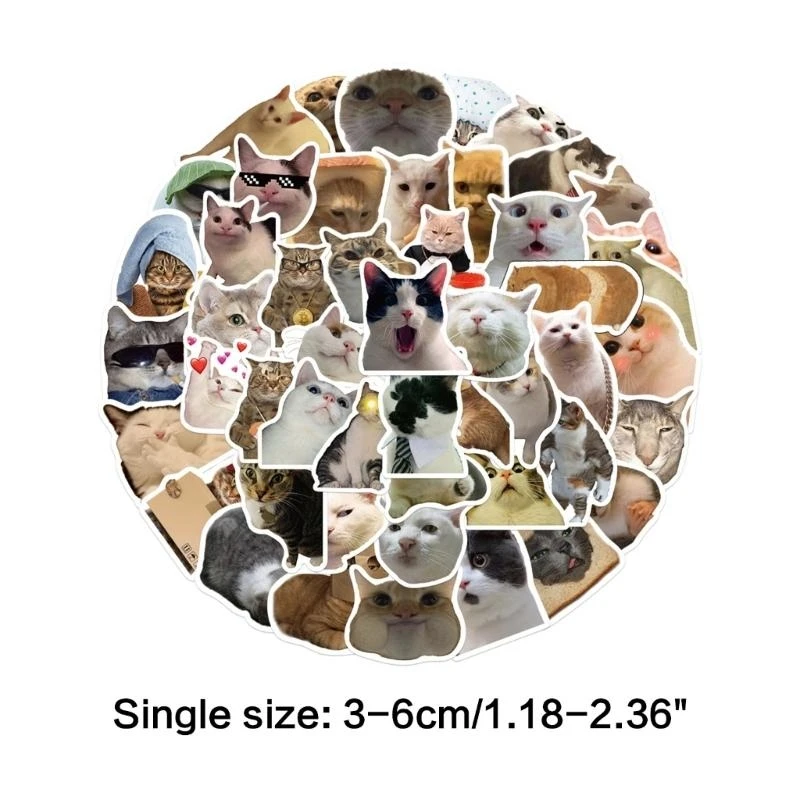 50 قطعة من ملصقات الحيوانات اللطيفة للقطط، ملصقات مقاومة للماء لزجاجات المياه 15UB