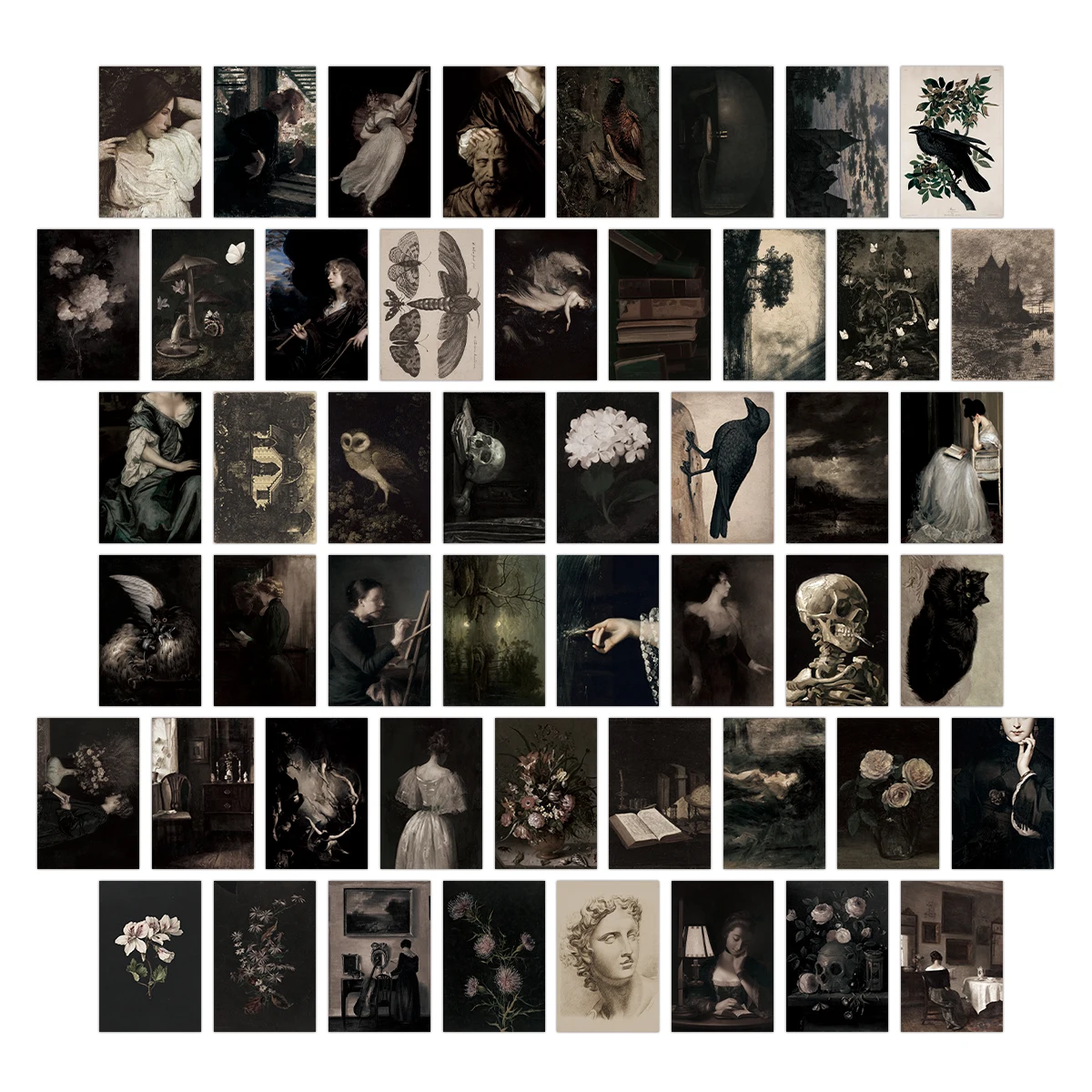 

50pcs Dark Academia Vintage Wall Collage Kit Animal Flower Figure Postcard Wall Room Home Decoration Aesthetic Photo Collage Kit