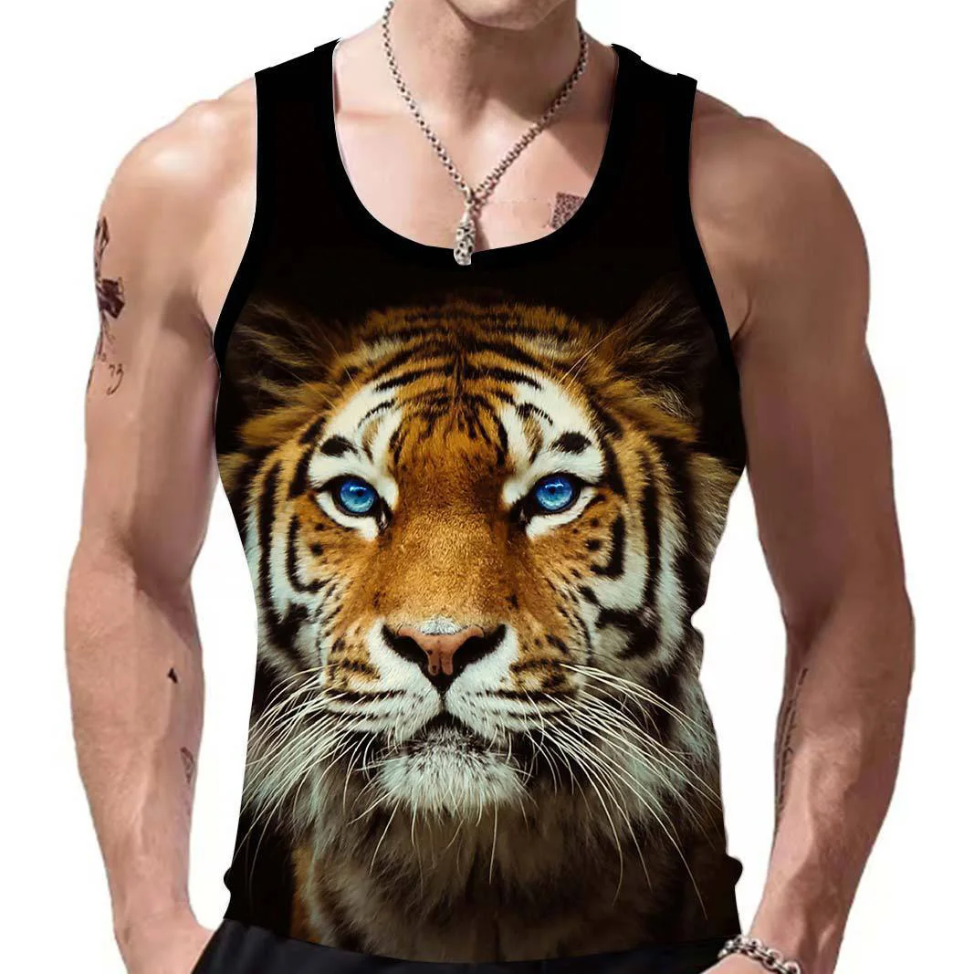 Tiger Lion Animal 3D Print Tank Tops Men's Oversized Fitness Gym Vest Casual Street Bodybuilding Sleeveless Tops Unisex Clothing